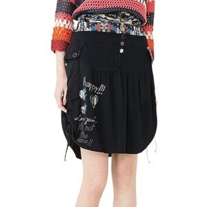 Desigual Aztec Embroidered Knitted Waist Mismatch Buttons Skirt Medium EU 4 Blue